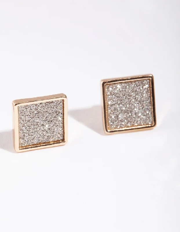 Modern Geometric Earrings-Gold Glitter Paper Inlay Square Earrings