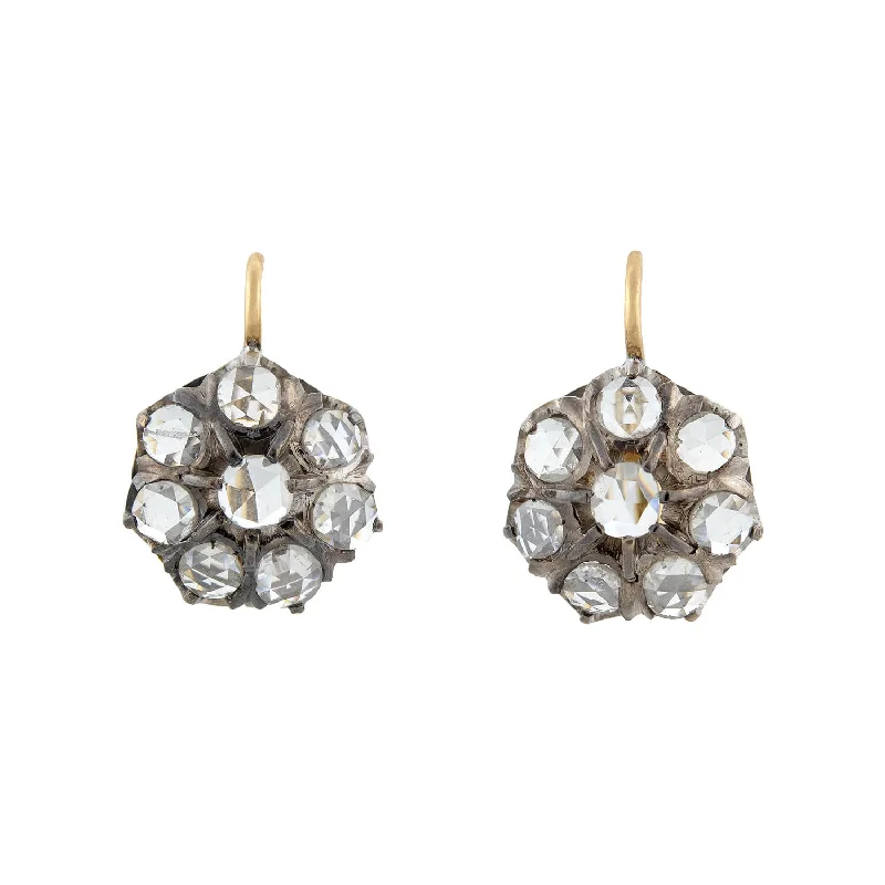 Elegant Stud Earrings-Victorian 14kt/Sterling Holland Rose Cut Diamond Cluster Earrings 3ctw