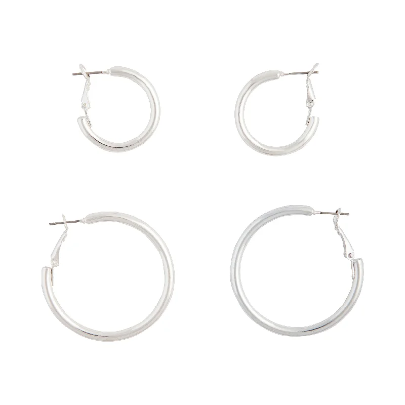 Vintage Style Earrings-Silver Chunky Classic Hoop Earring Pack