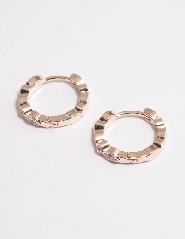 Cool Cuff Earrings-Rose Gold Diamante Row Huggie Earrings