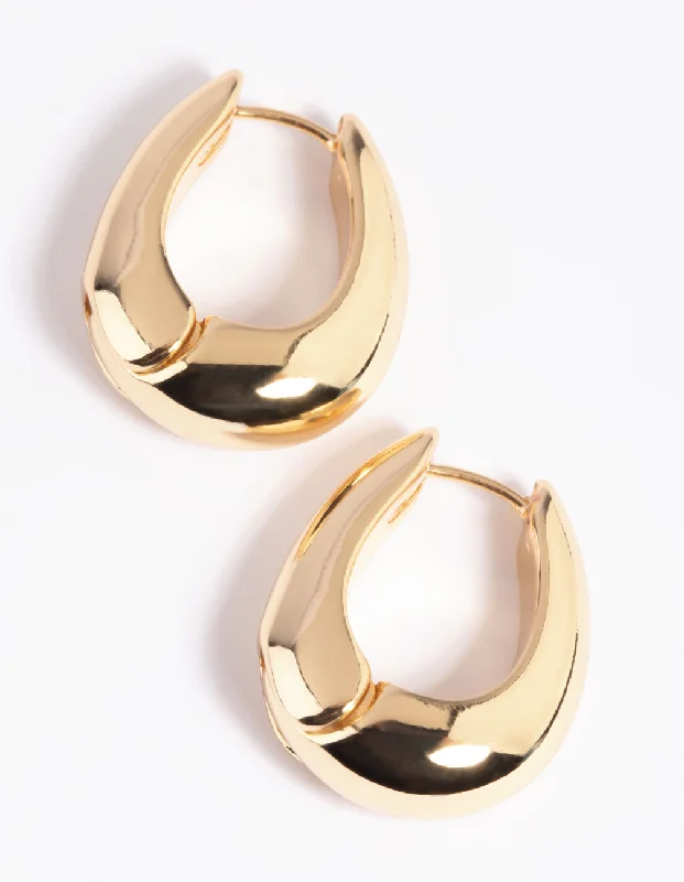 Small Drop Earrings-Gold Plated Chunky Oval Huggie Hoop Earrings