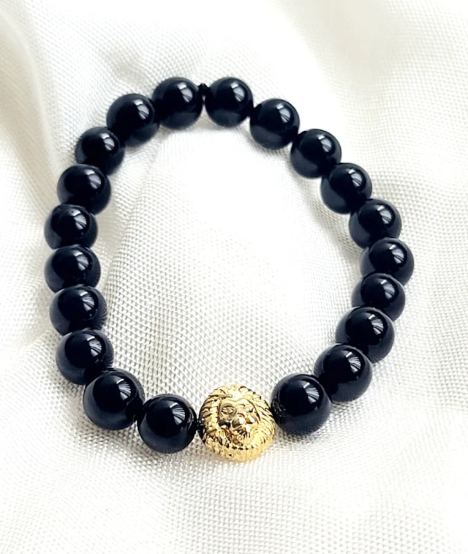 Custom Link Cuff Bracelet-Lion Onyx Mens Bracelet