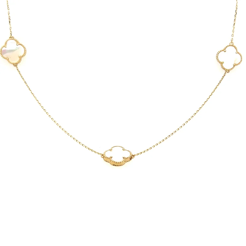 Dainty Gold Necklace-14K Yellow Gold Mother of Pearl Motif Necklace