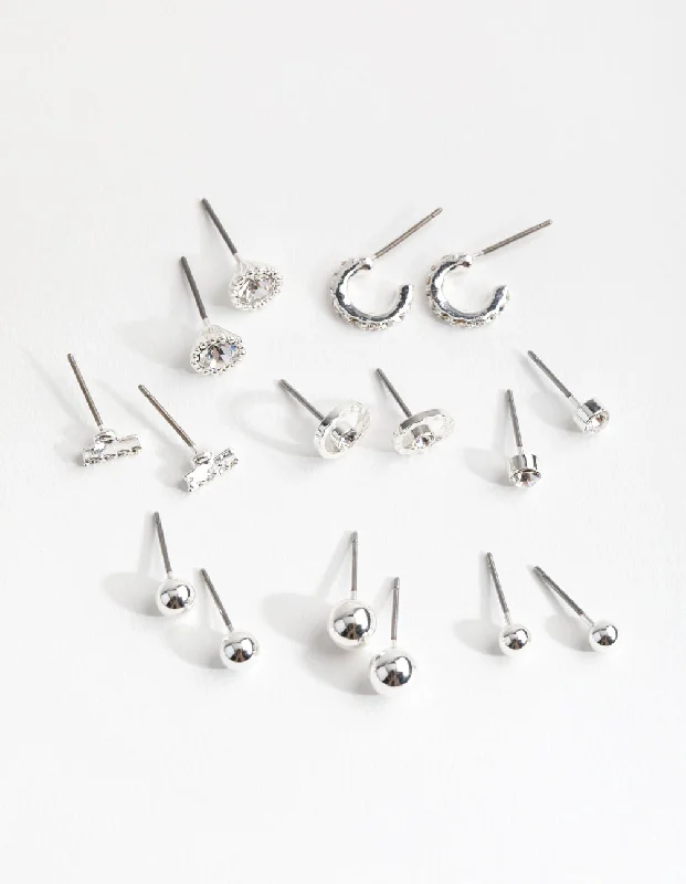 Cool Cuff Earrings-Silver Mini Hoop and Stud 8-Pack Earring