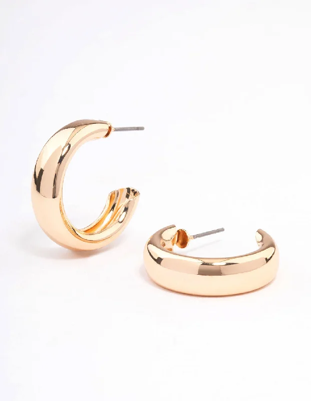 Vintage Gold Earrings-Gold Wide Rectangle Hoop Earrings