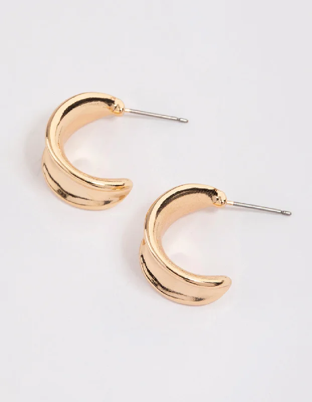 Sparkling Swarovski Earrings-Gold Wide Warped Hoop Earrrings