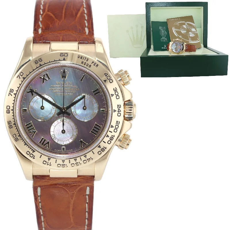 High-Tech Waterproof Watch-Rolex Daytona Mother of Pearl Dark MOP Roman 116518 Yellow Gold Leather Watch