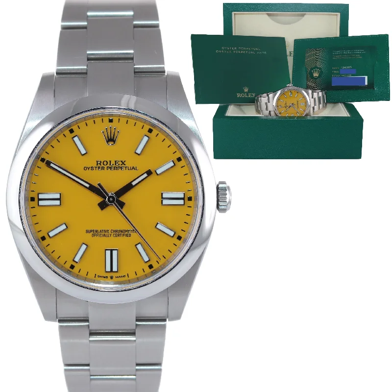 Men's Sports Watch with Stopwatch-2021 PAPERS Rolex Oyster Perpetual 41mm Yellow Stick Oyster Watch 124300 Box