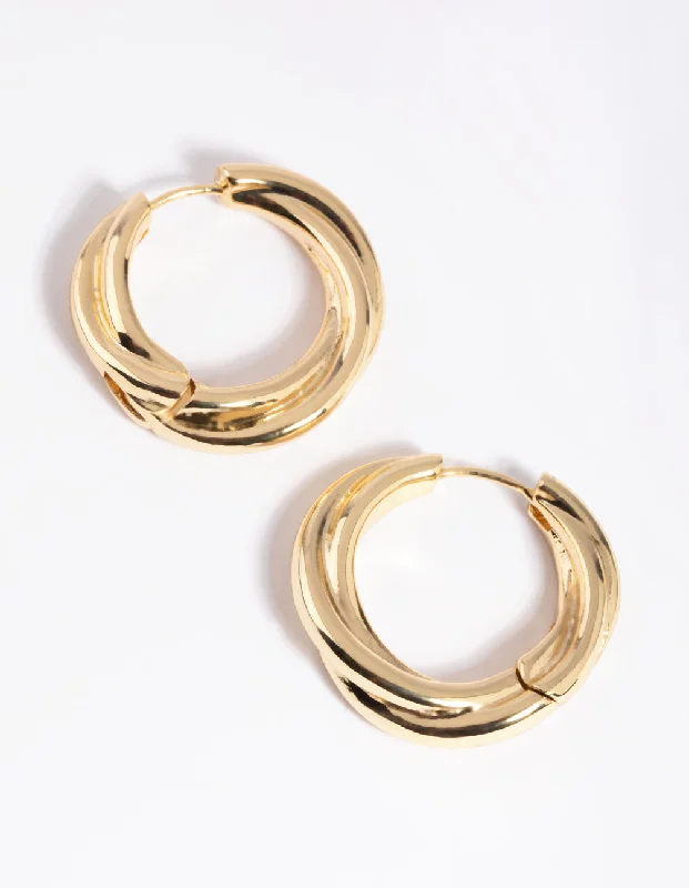 Butterfly Wing Earrings-Gold Plated Chunky Molten Huggie Hoop Earrings