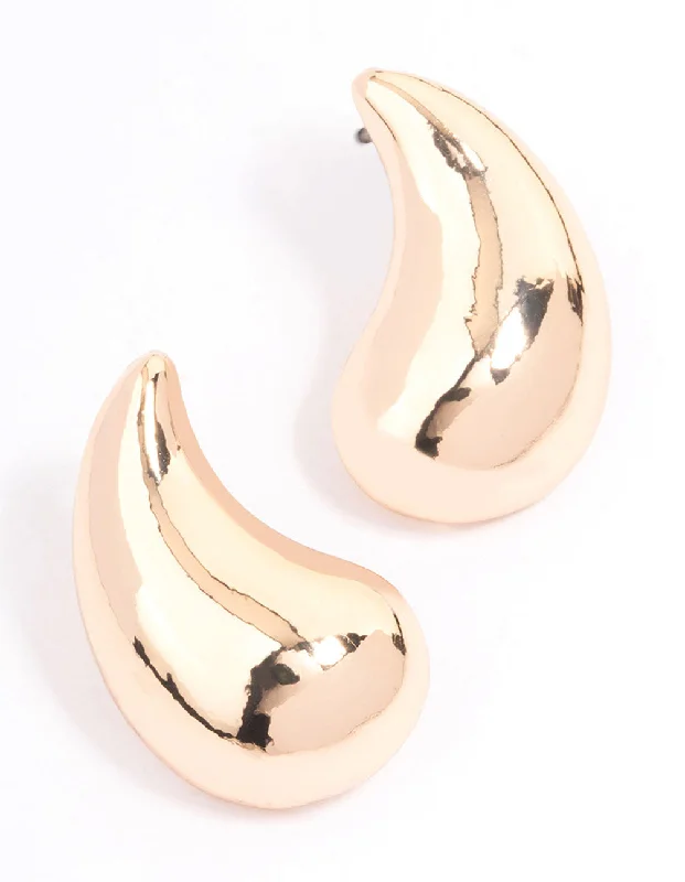 Unique Dangle Hoop Earrings-Gold Large Curved Droplet Stud Earrings