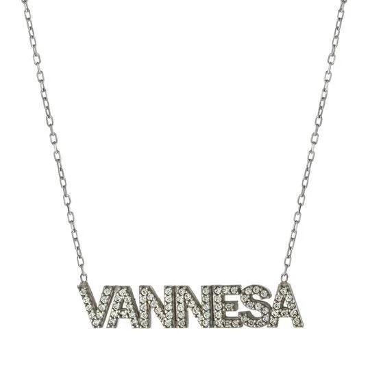 Silver Rope Chain Necklace-SS CZ Name Necklace