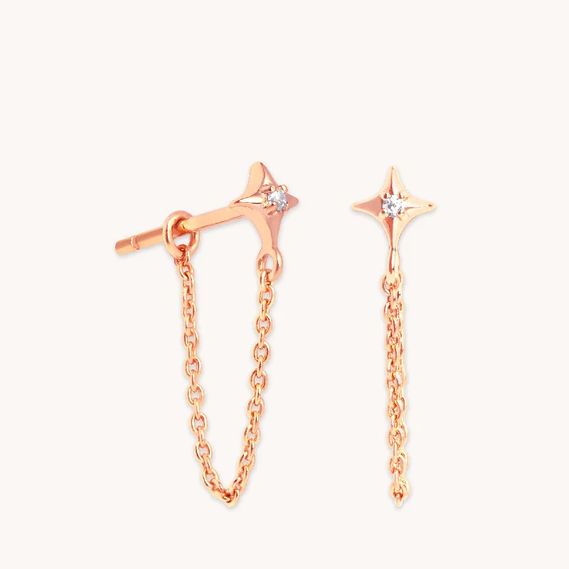 Bold Gold Earrings-Cosmic Star Chain Stud Earrings in Rose Gold