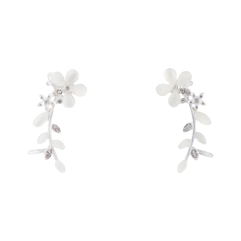 Luxurious Gold Earrings-Pearlised Jewel Flower Vine Ear Cuff Two Pack