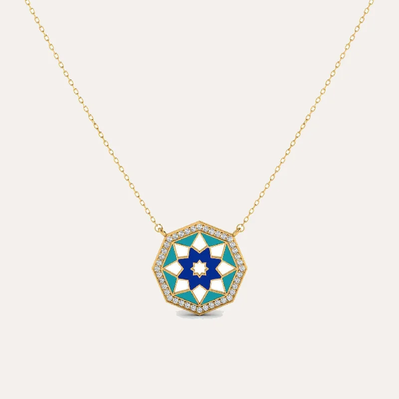 Chunky Crystal Necklace-18K Gold Enamel & Diamond Octagone Necklace