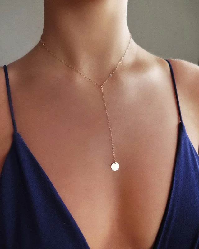 Delicate Necklace for Women-Coin Drop Necklace  - 14k Yellow Gold Fill