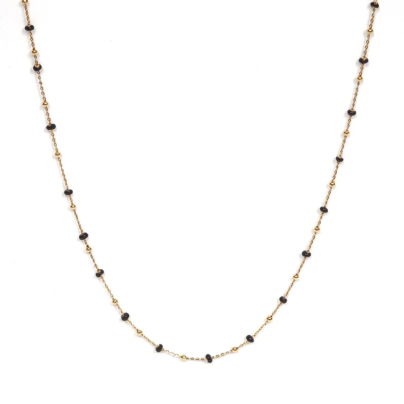 Chunky Chain Necklace-Black Enamel Gold Chain Necklace