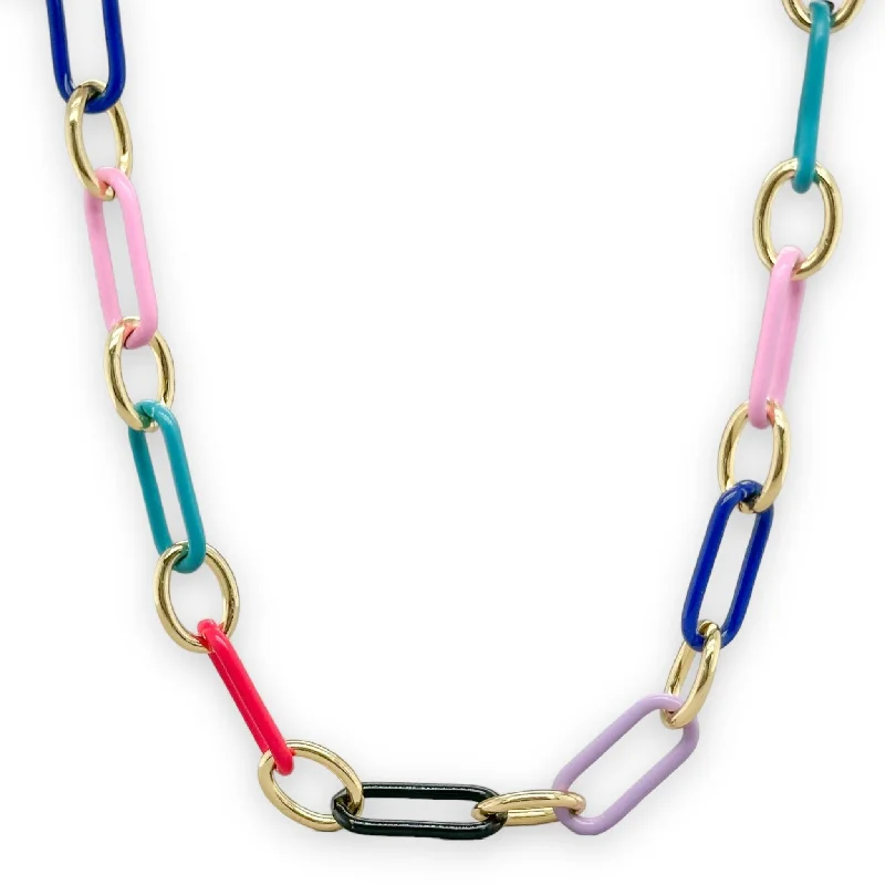 Trendy Layered Necklace-YGP Multi Color Enamel Paperclip Necklace