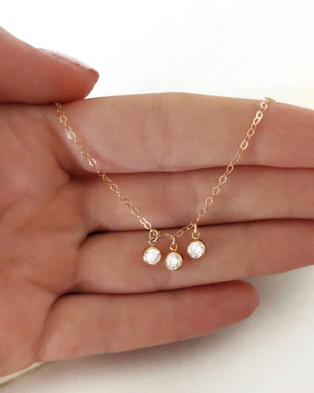 Shiny Crystal Necklace-Triple CZ Necklace