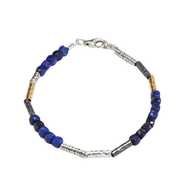 Beaded Friendship Bracelet-Lapis Lazuli Three Colour Bracelet