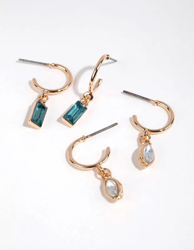 Embellished Drop Earrings-Gold Mixed Shape Hoop Earring Pack