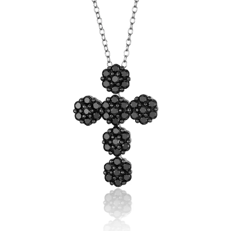 Simple Gold Chain Necklace-Black Spinel Cross Necklace in Sterling Silver | Bold Statement Pendant