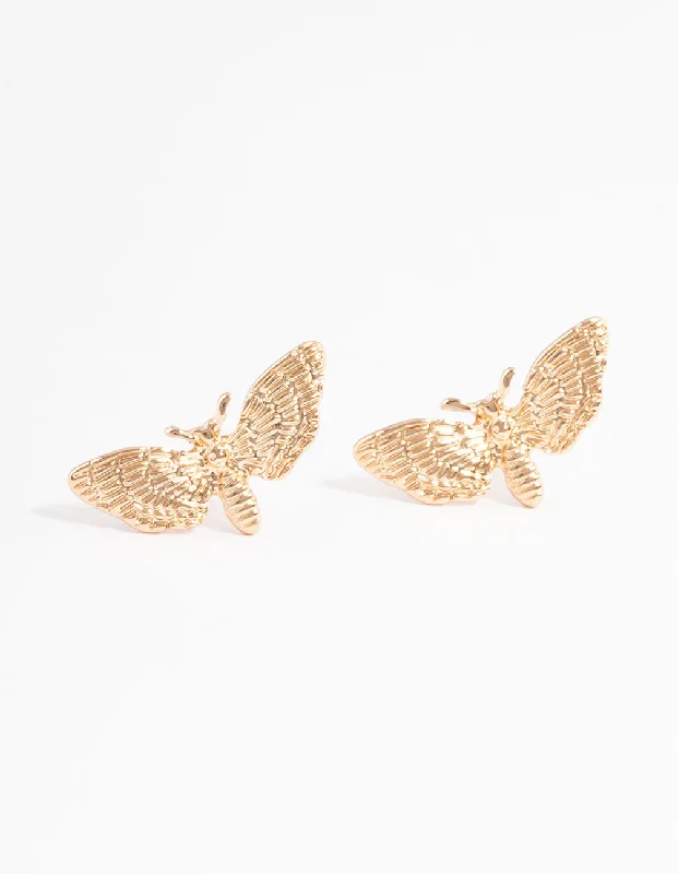 Minimalist Hoop Earrings-Gold Moth Stud Earrings