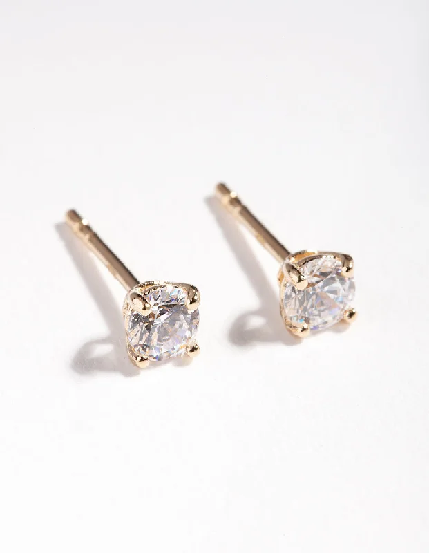 Geometric Silver Earrings-Gold Plated Sterling Silver Cubic Zirconia 1/4 Carat Stud Earrings