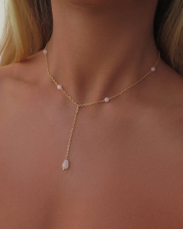 Silver Choker Necklace-Rose Quartz Drop Necklace