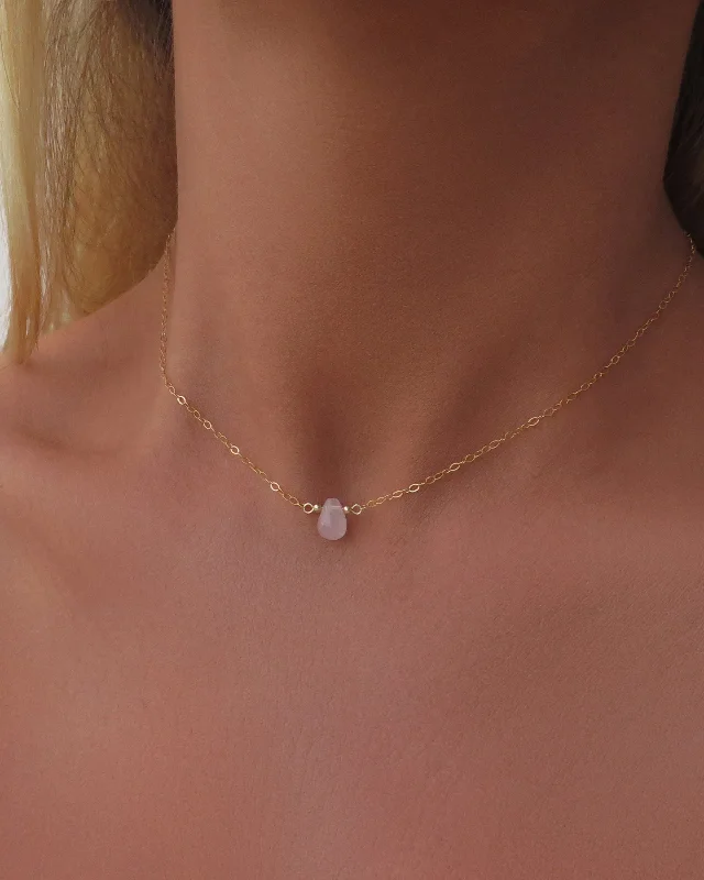 Personalized Bar Necklace-Rose Quartz Teardrop Connector Necklace