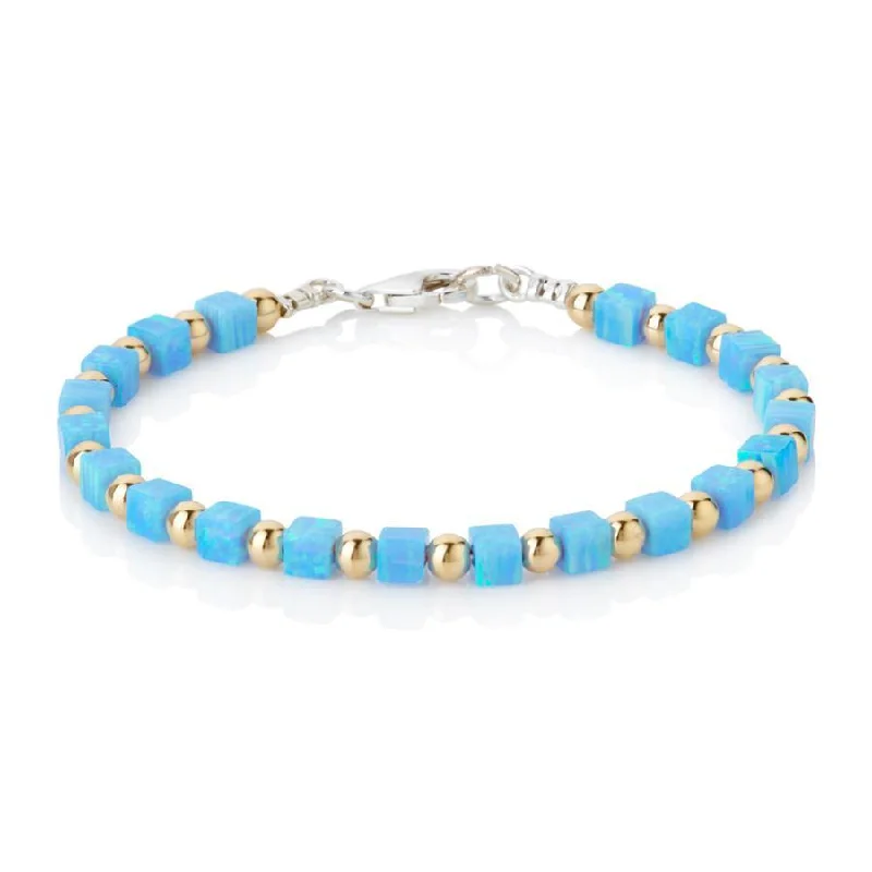 Men’s Beaded Bracelet-Sterling Silver and Gold Opal Cubes Bracelet