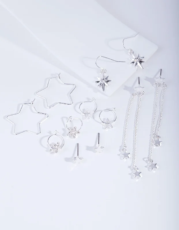 Oval Drop Earrings-Silver Star Earring Pack