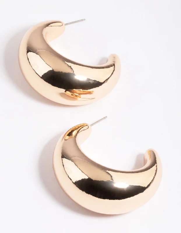 Chic Ear Huggers-Gold Thick Puff Hoop Earrings