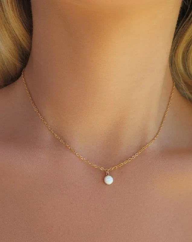 Simple Birthstone Bar Necklace-Bello Opal Necklace  - 14k Yellow Gold Fill