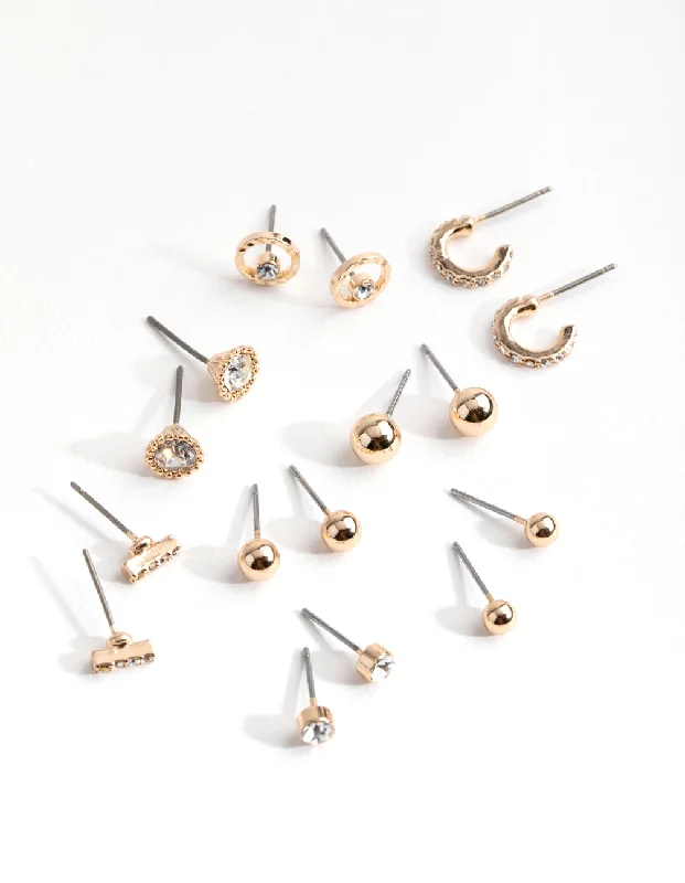 Flower Earrings-Gold Mini Hoop & Stud 8-Pack Earring