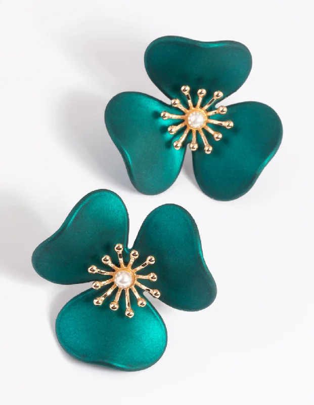 Fashion Drop Earrings-Green Statement Flower Stud Earrings