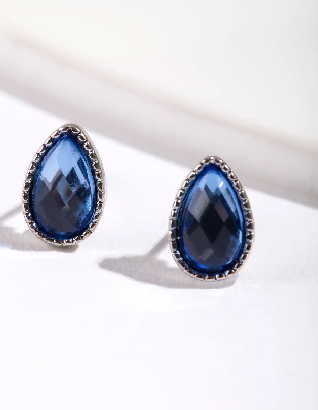 Crystal Dangle Drop Earrings-Blue Teardrop Stud Earrings