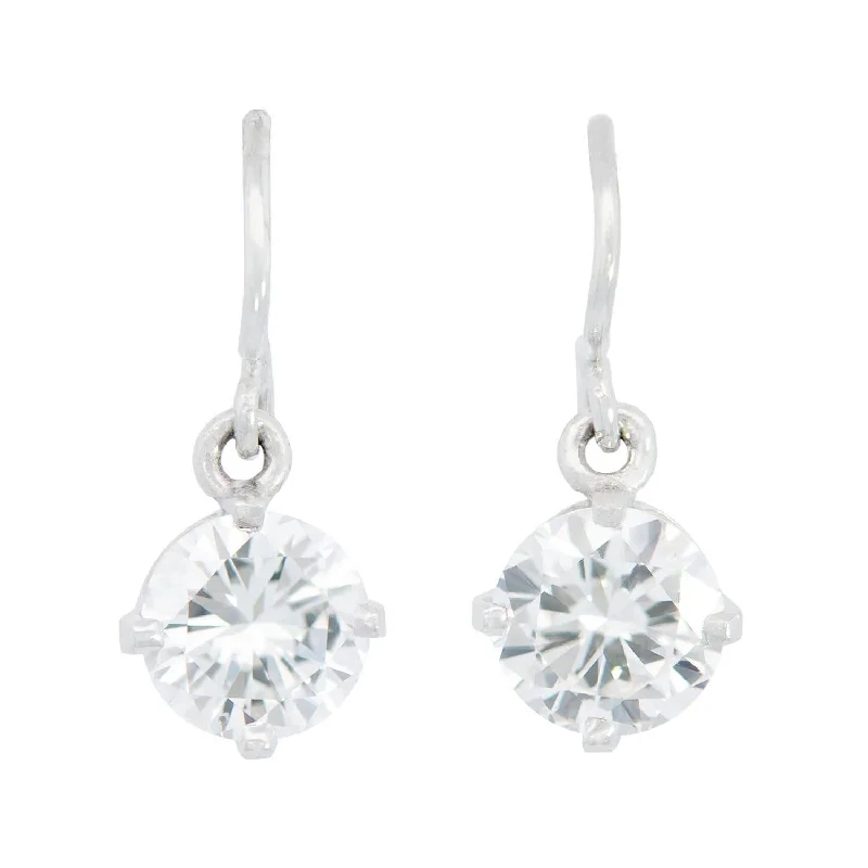 Gold-Plated Earrings-Estate Platinum Diamond Drop Earrings