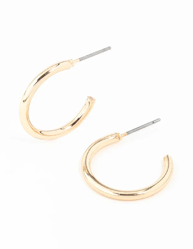 Dainty Pearl Earrings-Gold Small Plain Hoop Earrings