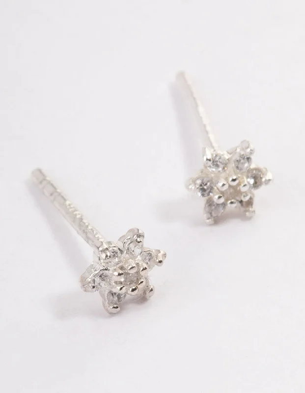 Sparkling Diamond Earrings-Sterling Silver Cubic Zirconia Flower Stud Earrings