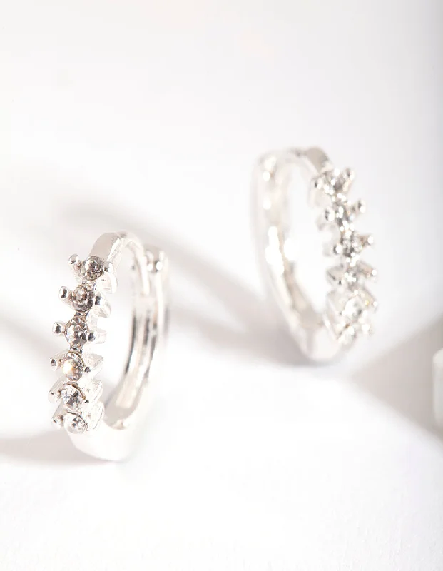 Casual Hoop Earrings-Silver Jagged Diamante Huggie