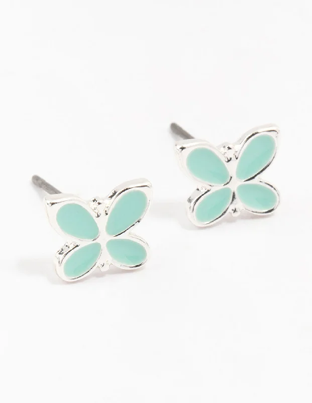 Big Statement Earrings-Silver Butterfly Stud Earrings