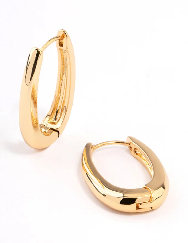 Ethnic Style Earrings-Gold Plated Long Oval Plain Huggie Earrings