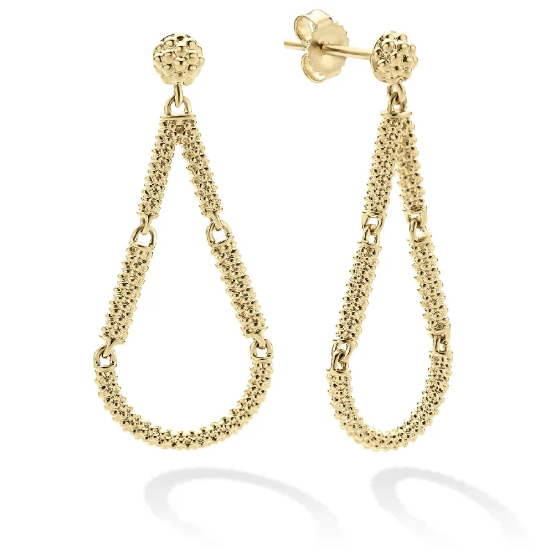 Modern Drop Earrings-Signature Caviar Petite 18K Gold Superfine Caviar Tear Drop Earrings