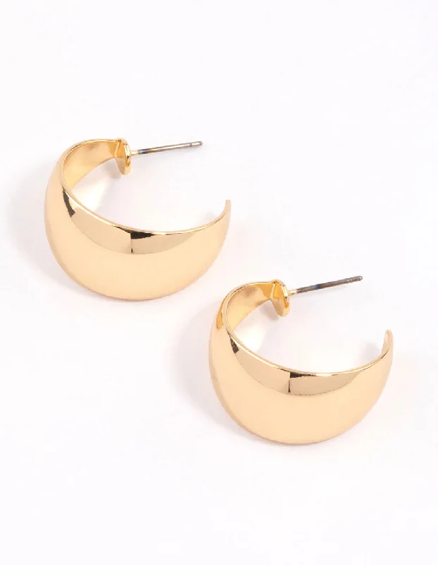 Unique Gemstone Earrings-Gold Wide Drop Hoop Earrings