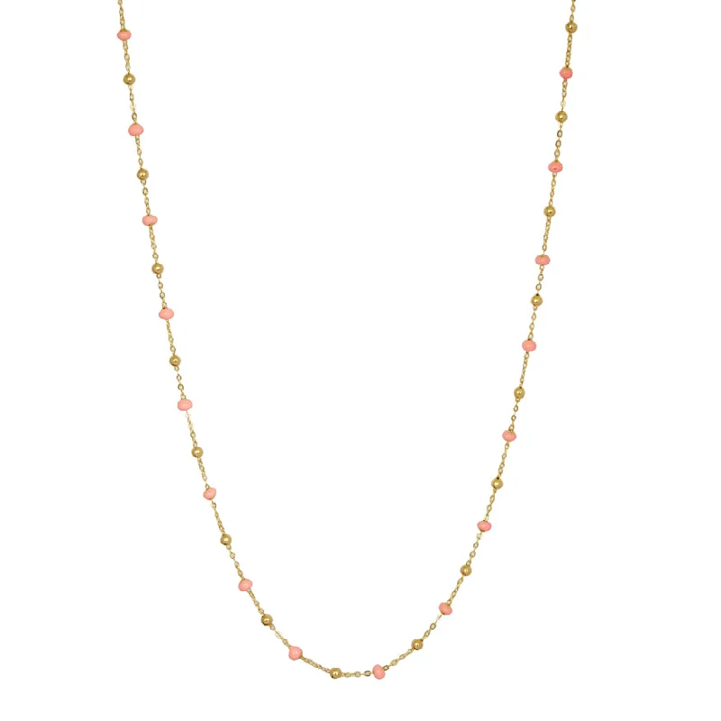 Chain with Pendant Necklace-Peach Enamel Gold Chain Necklace