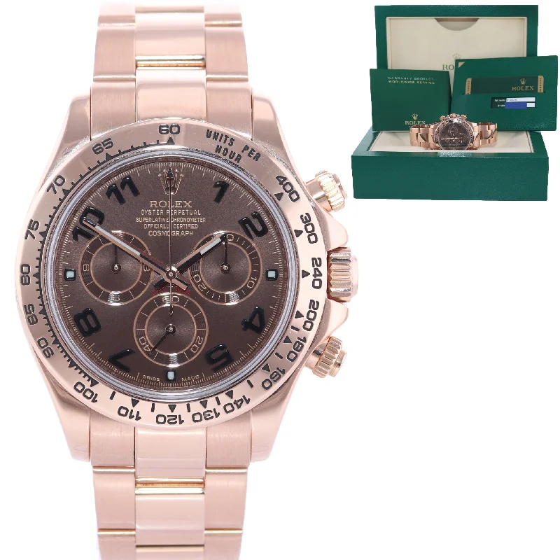 Luxury Titanium Sports Watch-PAPERS Rolex Daytona Rose Gold Chocolate Arabic Dial 116505 Chrono Watch Box