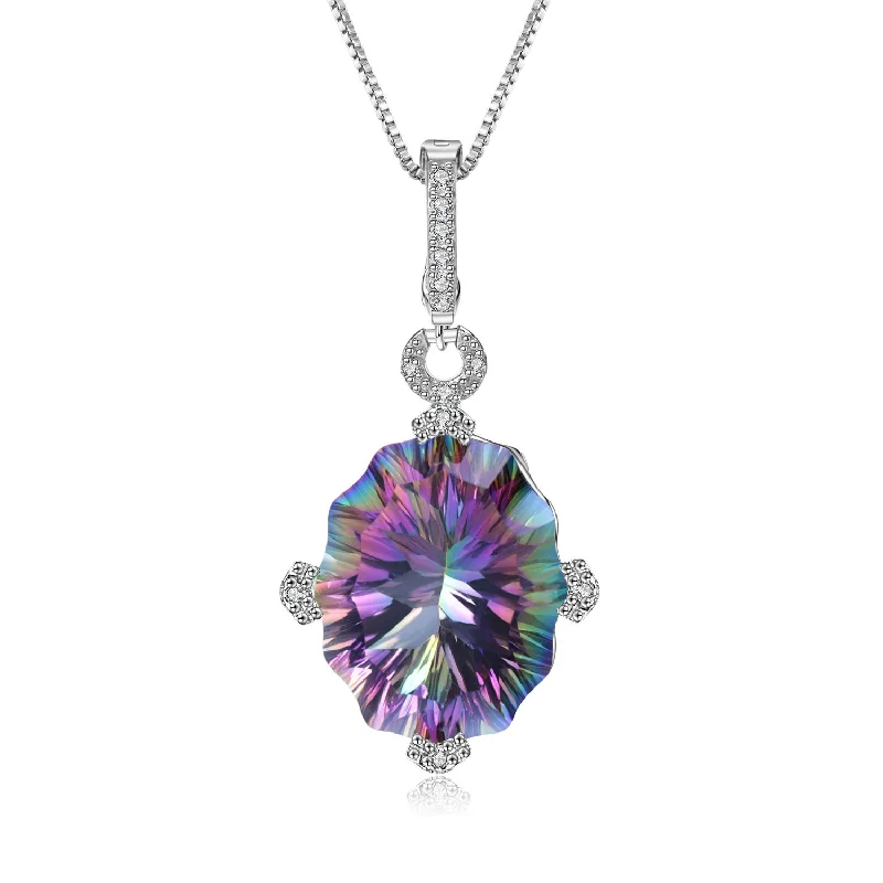 Large Crystal Necklace-24 Carat Mystic Quartz Topaz Rainbow Pendant Necklace Sterling Silver