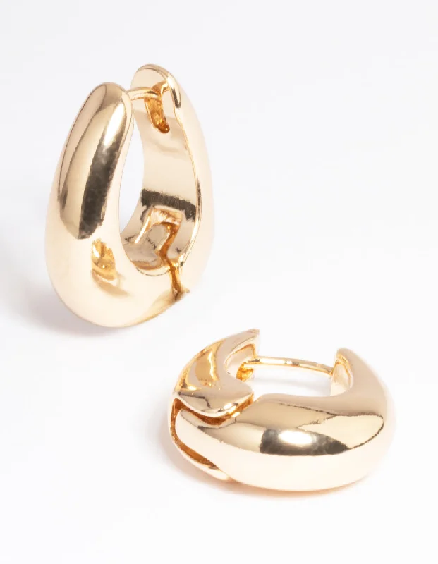 Diamond Stud Earrings-Gold Gradual Chunky Oval Huggie Earrings