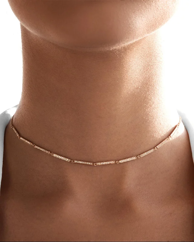 Simple Bar Pendant Necklace-Diamond Bar Chocker