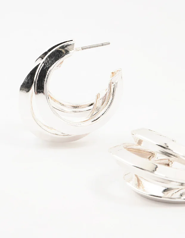 Unique Silver Earrings-Silver Pointed 3 Layered Hoop Earrings